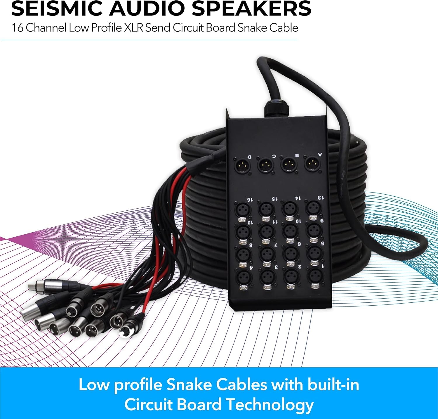 Speakers 16 Channel Low Profile XLR Send Circuit Board Snake Cable, XLR Splitter Cable, 100 Feet