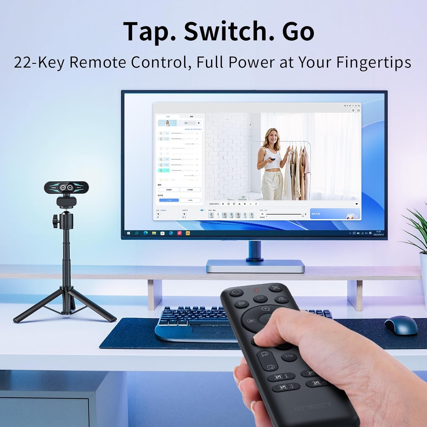 C60E Dual-Camera 4K Webcam for Streaming, Wide-Angle &amp; Telephoto | Max 11X Hybrid Zoom &amp; PDAF Autofocus, Remote Control, RGB Lighting, 2 Mics, Ideal for Livestreaming and Online Meeting
