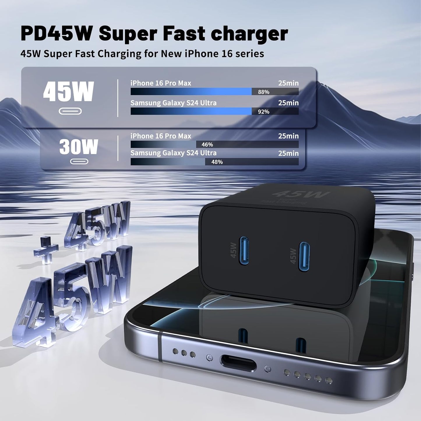 Super Fast Samsung Charger Type C,45W Dual Port USB C Fast Charger | Extra Long 60W 3/6/10/10FT USB C Cable - [2-Pack]Pd Quick Charging 3.0 for Samsung Galaxy S26 S25 Ultra/S24+/S23 Iphone 17 16