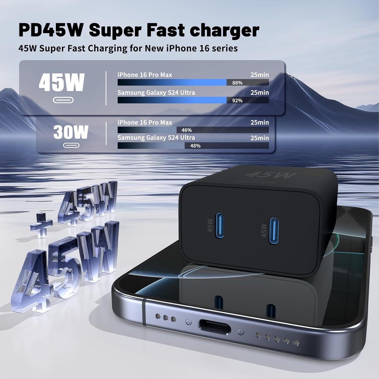 Super Fast Samsung Charger Type C,45W Dual Port USB C Fast Charger | Extra Long 60W 3/6/10/10FT USB C Cable - [2-Pack]Pd Quick Charging 3.0 for Samsung Galaxy S26 S25 Ultra/S24+/S23 Iphone 17 16
