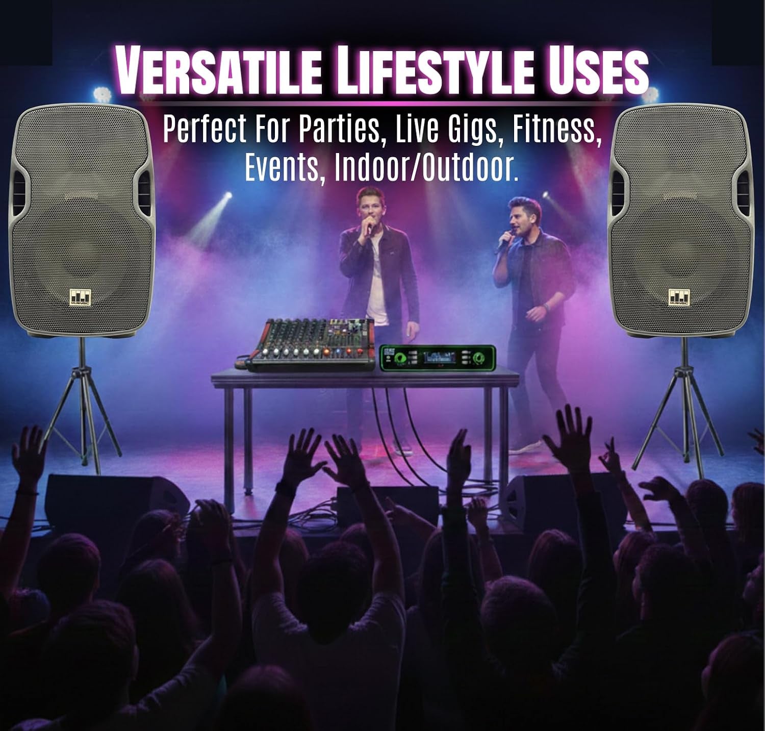 Pa System with Wireless Microphone and Speakers 12", 2000W | Built-In Amplifier W/6 Channel Audio Mixer System, Wireless UHF Microphone, 1000W Passive Speaker, Dual Tripod Stands