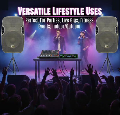Pa System with Wireless Microphone and Speakers 12", 2000W | Built-In Amplifier W/6 Channel Audio Mixer System, Wireless UHF Microphone, 1000W Passive Speaker, Dual Tripod Stands