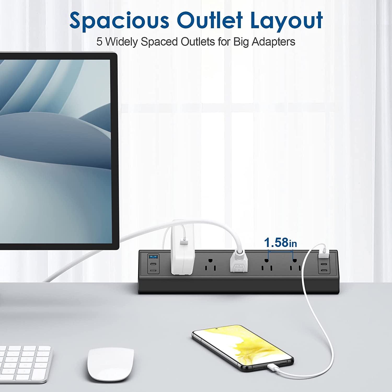 Desk Clamp Power Strip USB C,40W Total Fast Charging Station,4 PD 20W USB C Ports,Desk Edge Mount Surge Protector,5 Outlets,Fit 1.96" Tabletop Edge,Etl Listed | 1200J,Total 40W Charging Hub,5 Outlets & 6 USB, 6FT Extension Cord, Fits 1.96" Desktop Edge – Office,Gaming,Dorm