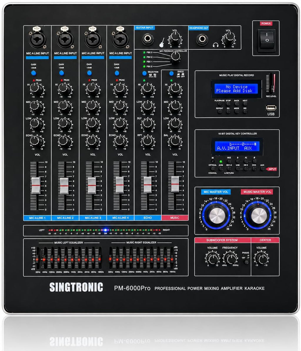 Pm-6000Pro Professional KJ/DJ 6000W Digital Console Mixing Board Karaoke Ampliffier Built in Hdmi-Arc, Optical, Bluetooth, Aux, Recording with Anti-Feedbacks