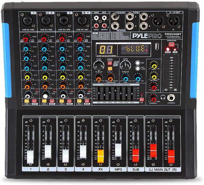 4-Channel Bluetooth Studio Audio Mixer-Dj Sound Controller Interface with USB Drive for PC Recording Input, XLR Microphone Jack,48V Power,Input/Output for Professional and Beginners - PMXU46BT