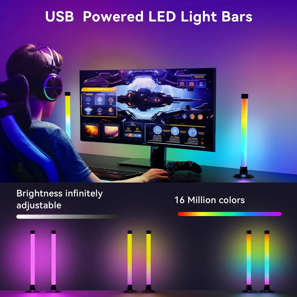 IC+RGBW USB Powered Led Light Bar with App & Remote Control, 2 Pack | Ic+Rgb & W Smart RGB Light Bar, USB Powered TV Light Bar, Led Lights for TV PC Room Monitor Backlight Gaming Accessories