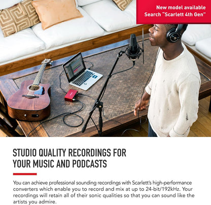 Scarlett Solo 3Rd Gen USB Audio Interface for Guitarists, Vocalists, Podcasters or Producers to Record and Playback Studio Quality Sound | 1 XLR Mic Preamp, 1 Hi-Z Instrument Input, 24-Bit/192Khz, 56Db Gain Range, Air Mode, Macos/Windows/Ipados Compatible