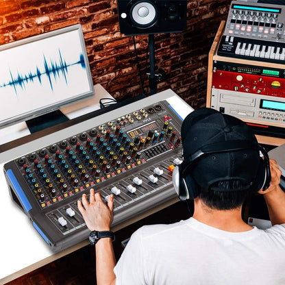 4-Channel Bluetooth Studio Audio Mixer-Dj Sound Controller Interface with USB Drive for PC Recording Input, XLR Microphone Jack,48V Power,Input/Output for Professional and Beginners - PMXU46BT