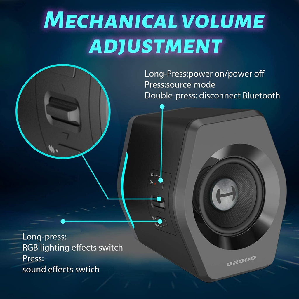 G2000 32W PC Gaming Computer Speakers for Laptop Mac Desktop Computer Woofer Speakers Bluetooth USB 3.5Mm AUX Inputs RGB Lights Multimedia Speakers Black