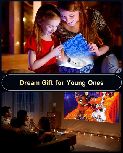 Mini Projector with Wifi and Bluetooth, 1080P Support Portable Projector for Iphone, 200” Portable Projectors for Bedroom, Compatible with Phone/Pad/Laptop/Tv Stick