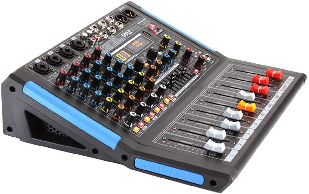 4-Channel Bluetooth Studio Audio Mixer-Dj Sound Controller Interface with USB Drive for PC Recording Input, XLR Microphone Jack,48V Power,Input/Output for Professional and Beginners - PMXU46BT
