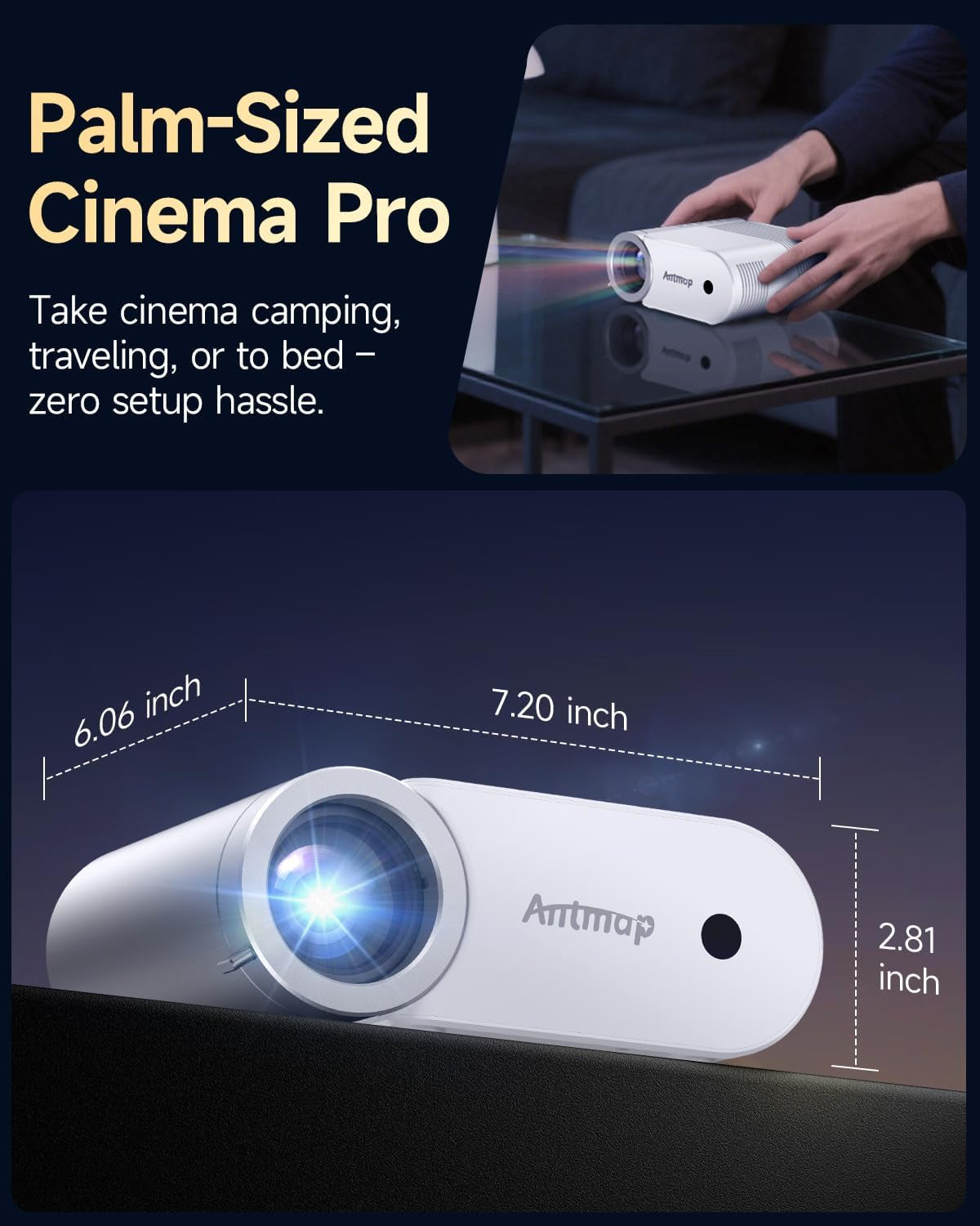 Mini Projector with Wifi and Bluetooth, 1080P Support Portable Projector for Iphone, 200” Portable Projectors for Bedroom, Compatible with Phone/Pad/Laptop/Tv Stick