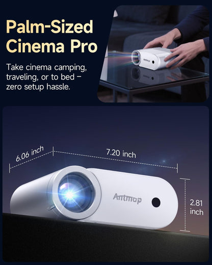Mini Projector with Wifi and Bluetooth, 1080P Support Portable Projector for Iphone, 200” Portable Projectors for Bedroom, Compatible with Phone/Pad/Laptop/Tv Stick