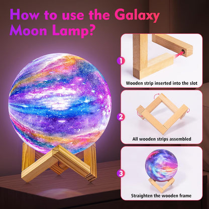 Moon Lamp, Kids Night Light Galaxy Lamp - 16 Colors Moon Light with Wood Stand Remote & Touch Control USB Rechargeable Gift for Girls&Boys Lover Birthday - 4.8 Inch