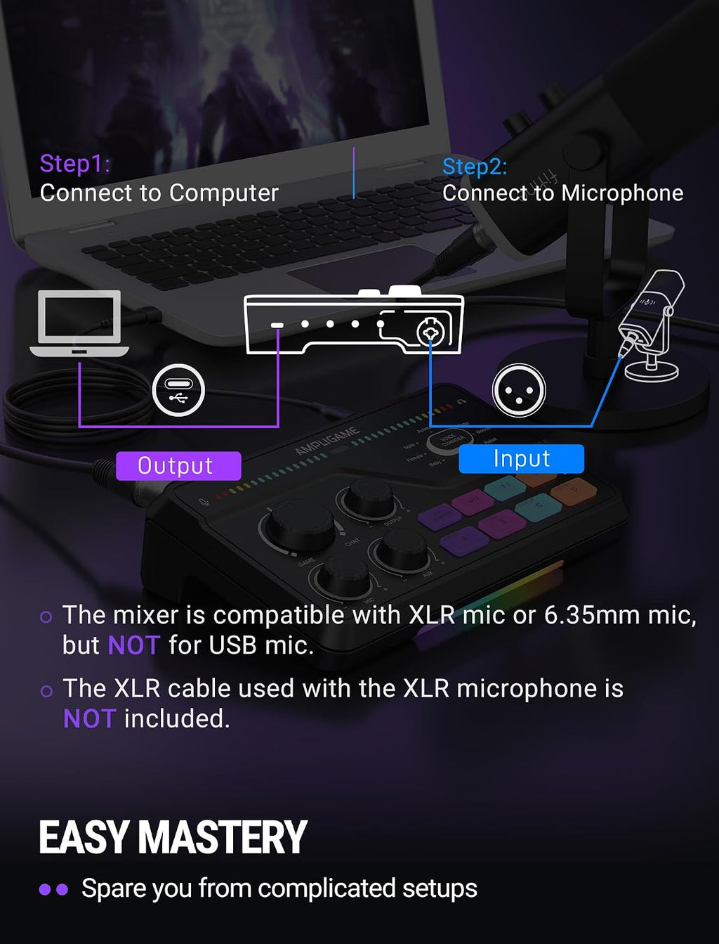 SC8 Gaming Audio Mixer for Live Streaming with 7.1Ch Surround Sound | for Pc,Rgb,Headphone Preamp,Mute Button,Volume Control,Optical Input,48V Phantom Power,3 EQ Modes,Game Chat Volume Balacnce