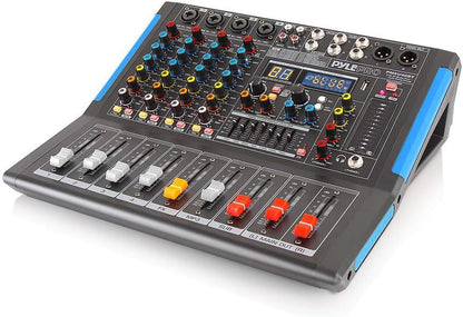 4-Channel Bluetooth Studio Audio Mixer-Dj Sound Controller Interface with USB Drive for PC Recording Input, XLR Microphone Jack,48V Power,Input/Output for Professional and Beginners - PMXU46BT
