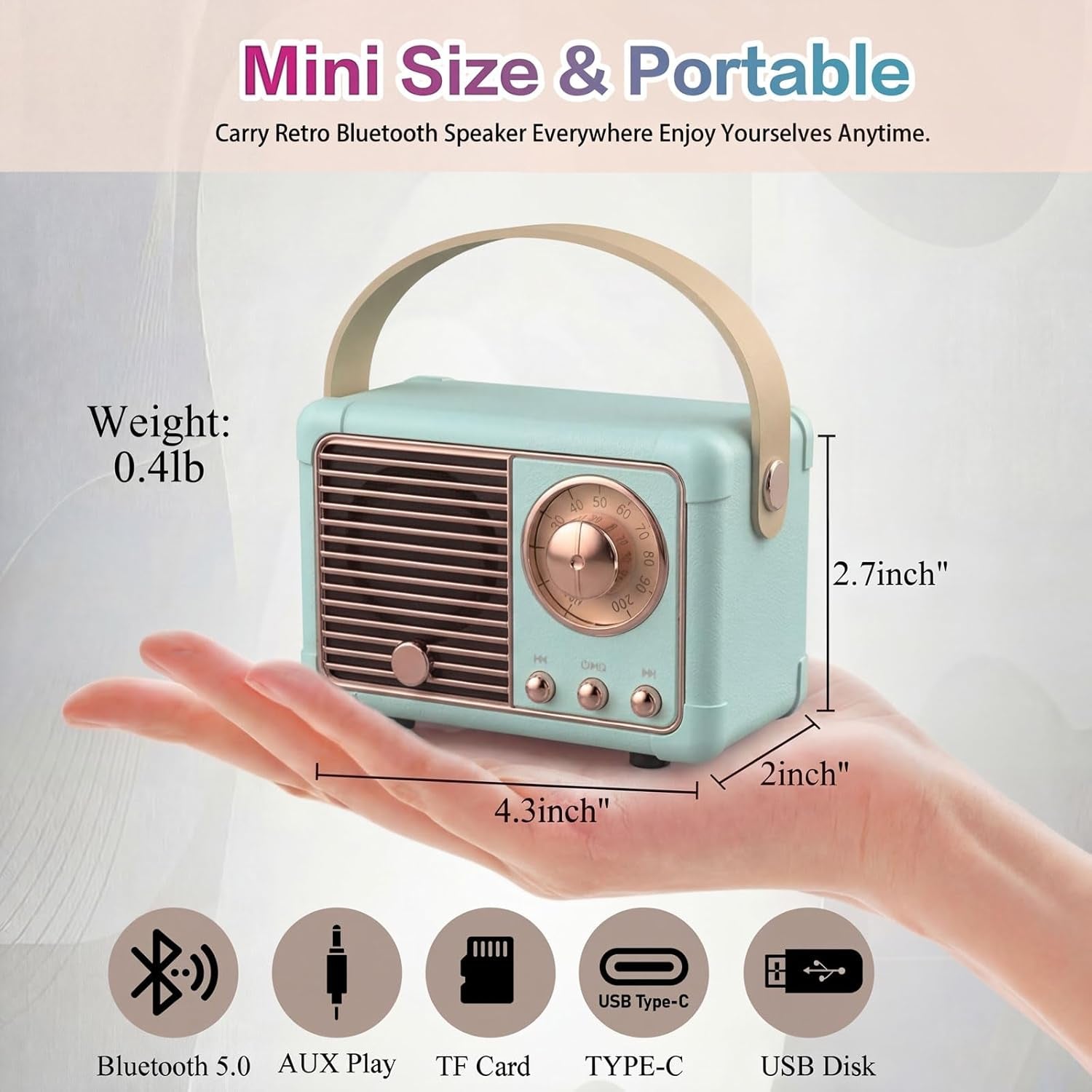 Retro Bluetooth Speaker,Small Vintage Decor,Cute Birthday Gifts Blue | Gifts for Women Teenage Portable Mini Wireless Old Fashion Style for Kitchen Desk Bedroom Office Outdoor Accessories