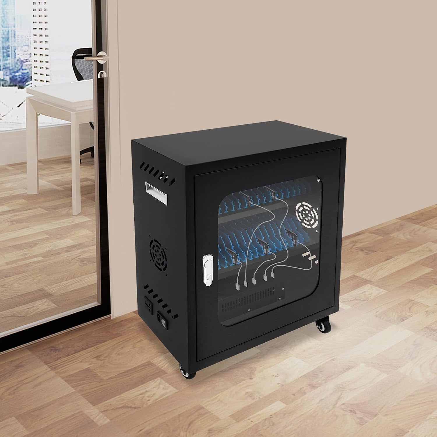 40-Device Charging Station, Charging Cabinet for Cellphones & Tablet Computers, Rechargeable Cellphone Locker Storage Charging Station, Locking Laptop Storage Box with Cable Management