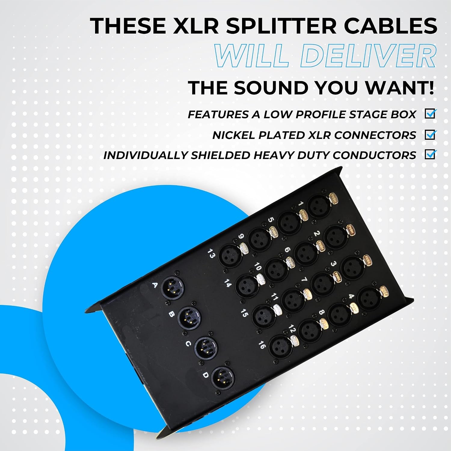Speakers 16 Channel Low Profile XLR Send Circuit Board Snake Cable, XLR Splitter Cable, 100 Feet