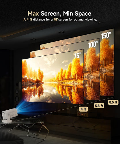 【Auto Focus&1080P】 Mini Smart Projector 4K Support, Built in Apps | Portable Projector with Wifi 6 and Bluetooth 5.4, Auto Keystone, 5W Speaker, Android 14, Voice Control, Home Movie Proyector