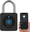 Fingerprint Gym Locker Lock, Keyless Biometric Padlock, Weatherproof Electronic Digital Bluetooth App Smart Combination Pad Lock for Outdoor Fence Gate Storage Unit Pool Shed - Black
