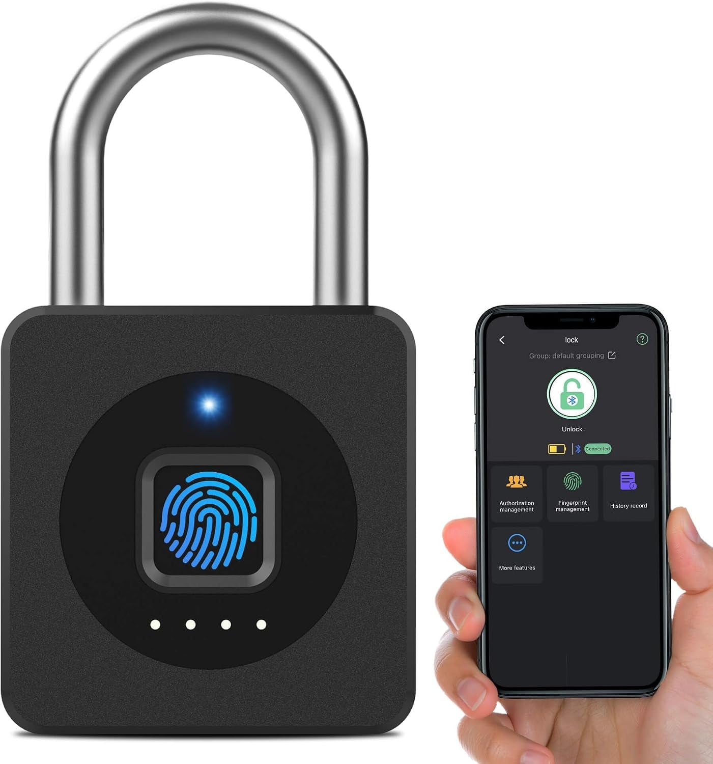 Fingerprint Gym Locker Lock, Keyless Biometric Padlock, Weatherproof Electronic Digital Bluetooth App Smart Combination Pad Lock for Outdoor Fence Gate Storage Unit Pool Shed - Black