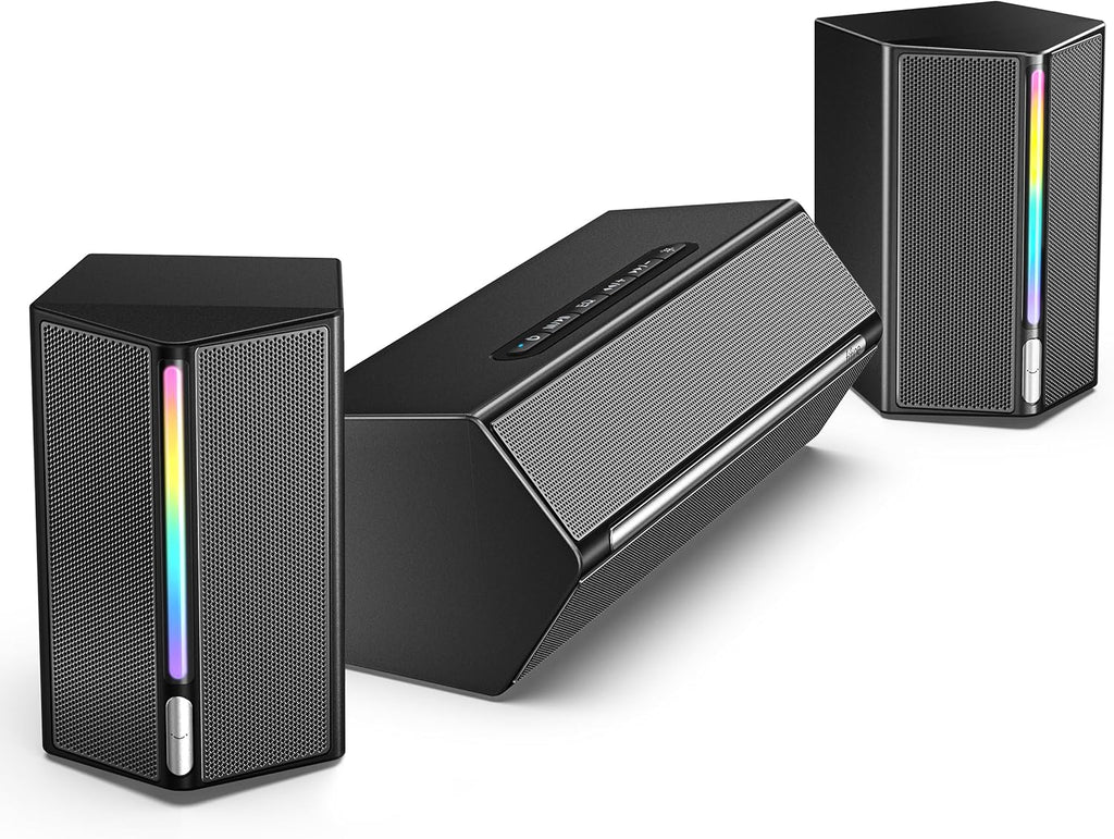 Ampligame A22 2.1 Gaming Computer Speakers with Subwoofer Bluetooth | 18 RGB Modes, Deep Punchy Bass, 3 EQ Presets, Volume Control, AC Powered, for PC TV Monitor Phone Tablet Music Gaming Movie