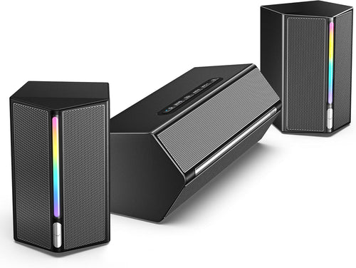 Ampligame A22 2.1 Gaming Computer Speakers with Subwoofer Bluetooth | 18 RGB Modes, Deep Punchy Bass, 3 EQ Presets, Volume Control, AC Powered, for PC TV Monitor Phone Tablet Music Gaming Movie