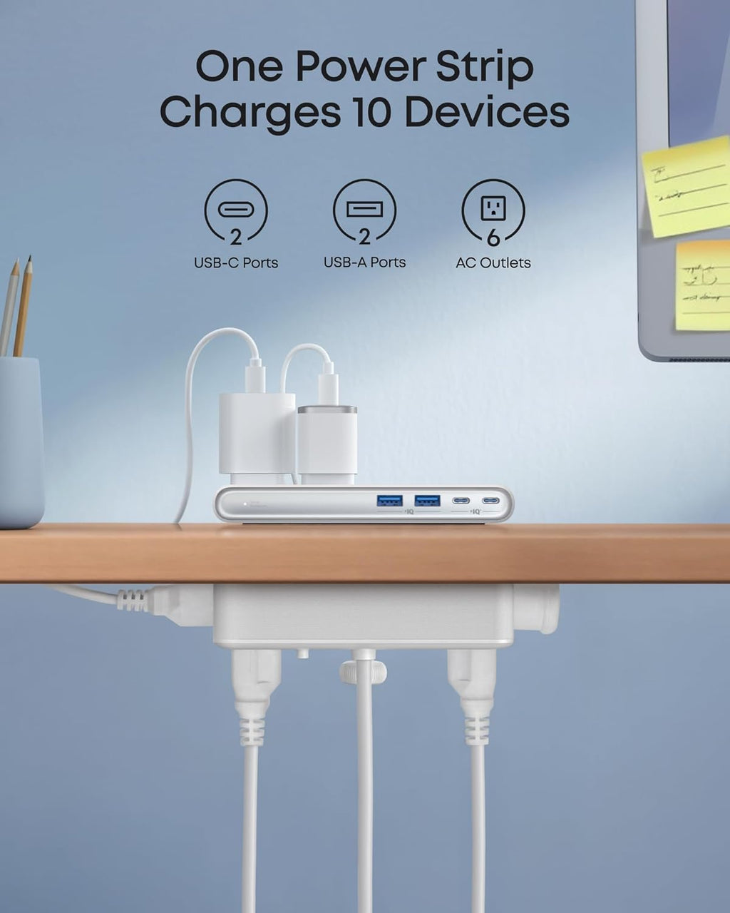 Anker Nano Power Strip, Desk Clamp, 70W Max, 1500J Surge Protector, 2 USB C | 6AC, Extension Cord, Outlet Extender Desk Organizer Gaming Accessories Home Office Essentials, Fit 0.6~1.8'' Tabletop Edge