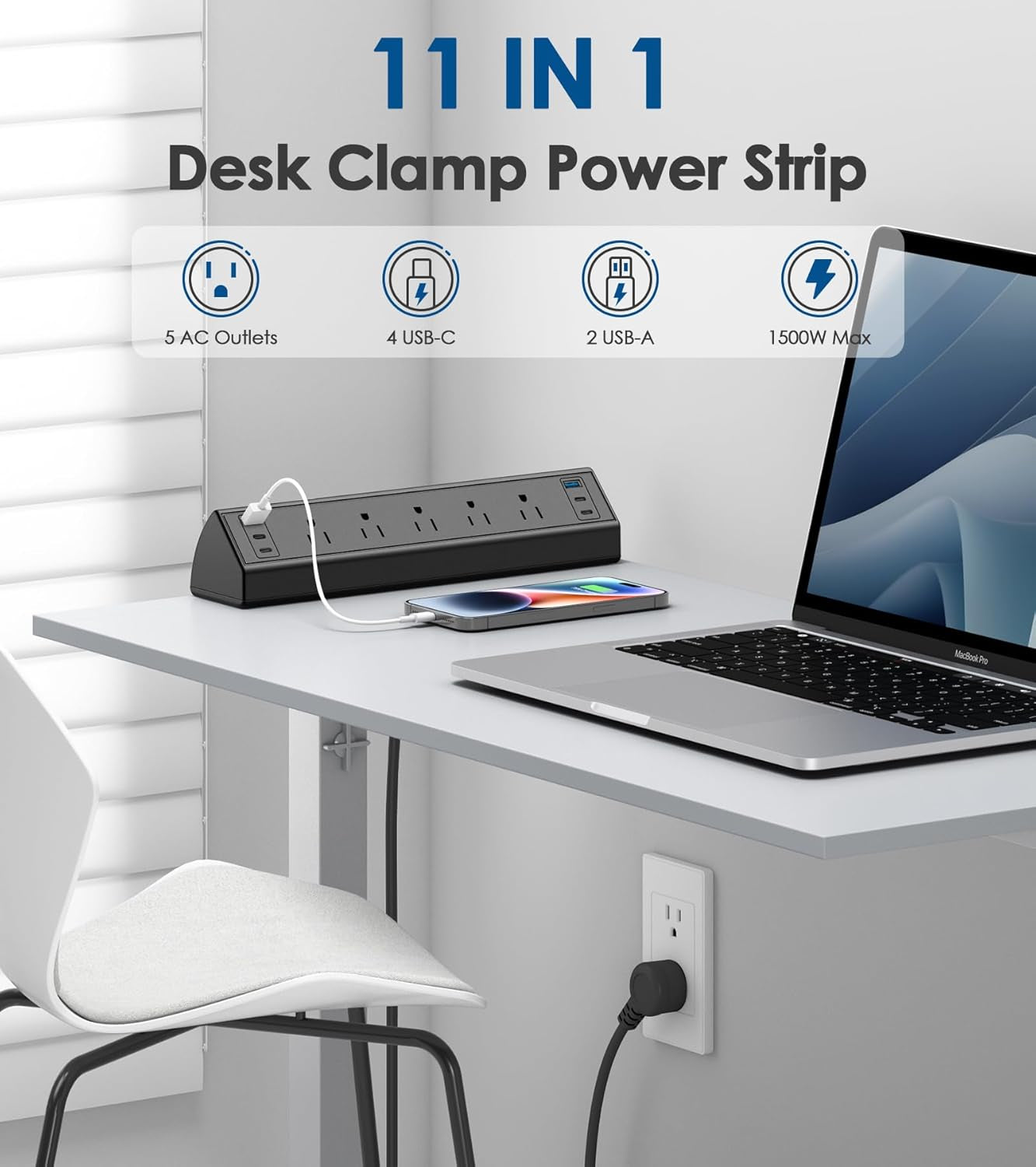 Desk Clamp Power Strip USB C,40W Total Fast Charging Station,4 PD 20W USB C Ports,Desk Edge Mount Surge Protector,5 Outlets,Fit 1.96" Tabletop Edge,Etl Listed | 1200J,Total 40W Charging Hub,5 Outlets & 6 USB, 6FT Extension Cord, Fits 1.96" Desktop Edge – Office,Gaming,Dorm
