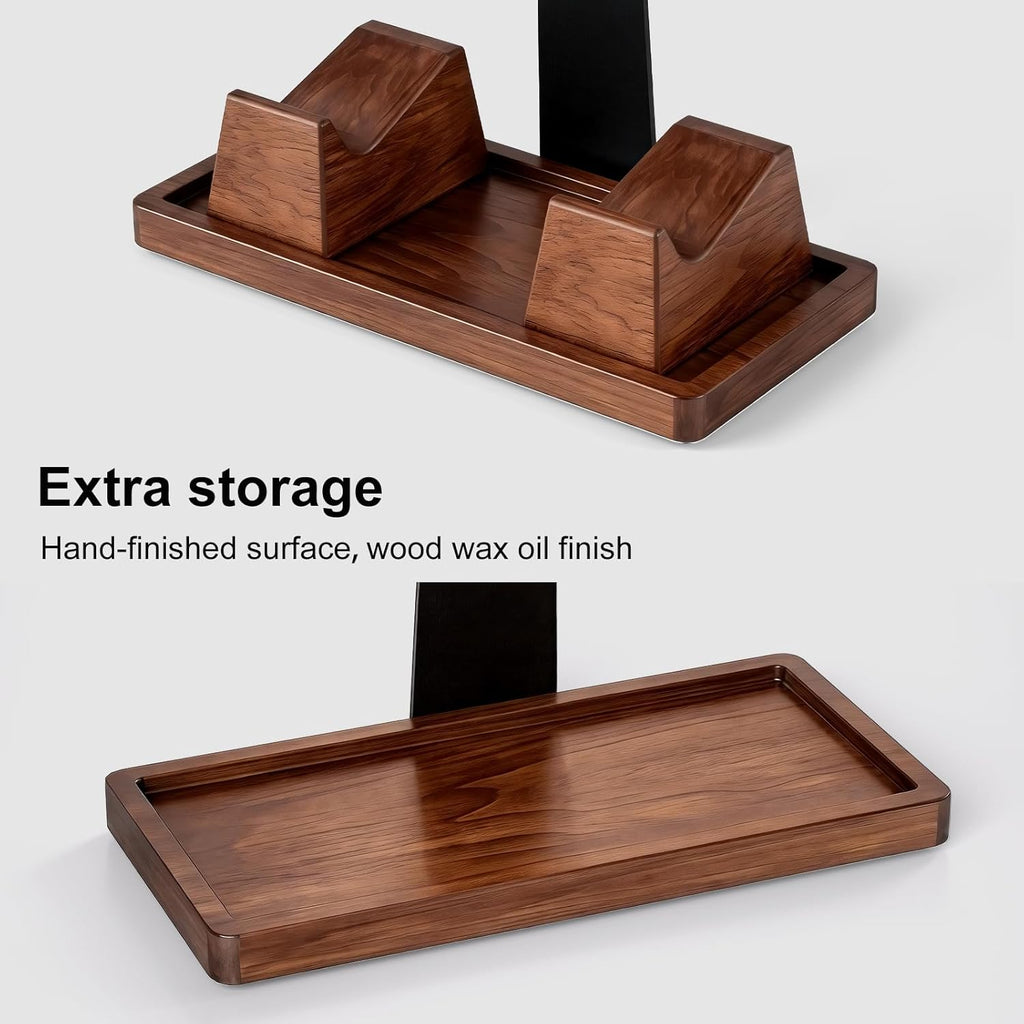 Headphone and Headset Stand with Controller Holders for Gaming Desk | Solid Wood, Holds 2 Controllers, Storage Tray for Gaming Accessories, Compatible with PS5 and Xbox