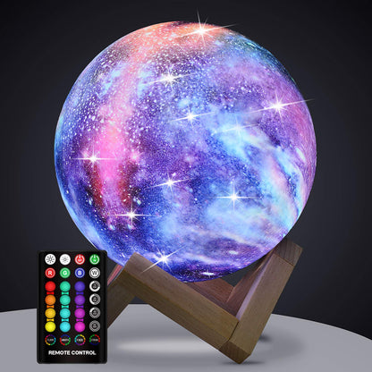 Moon Lamp, Kids Night Light Galaxy Lamp - 16 Colors Moon Light with Wood Stand Remote & Touch Control USB Rechargeable Gift for Girls&Boys Lover Birthday - 4.8 Inch