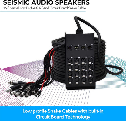 Speakers 16 Channel Low Profile XLR Send Circuit Board Snake Cable, XLR Splitter Cable, 100 Feet