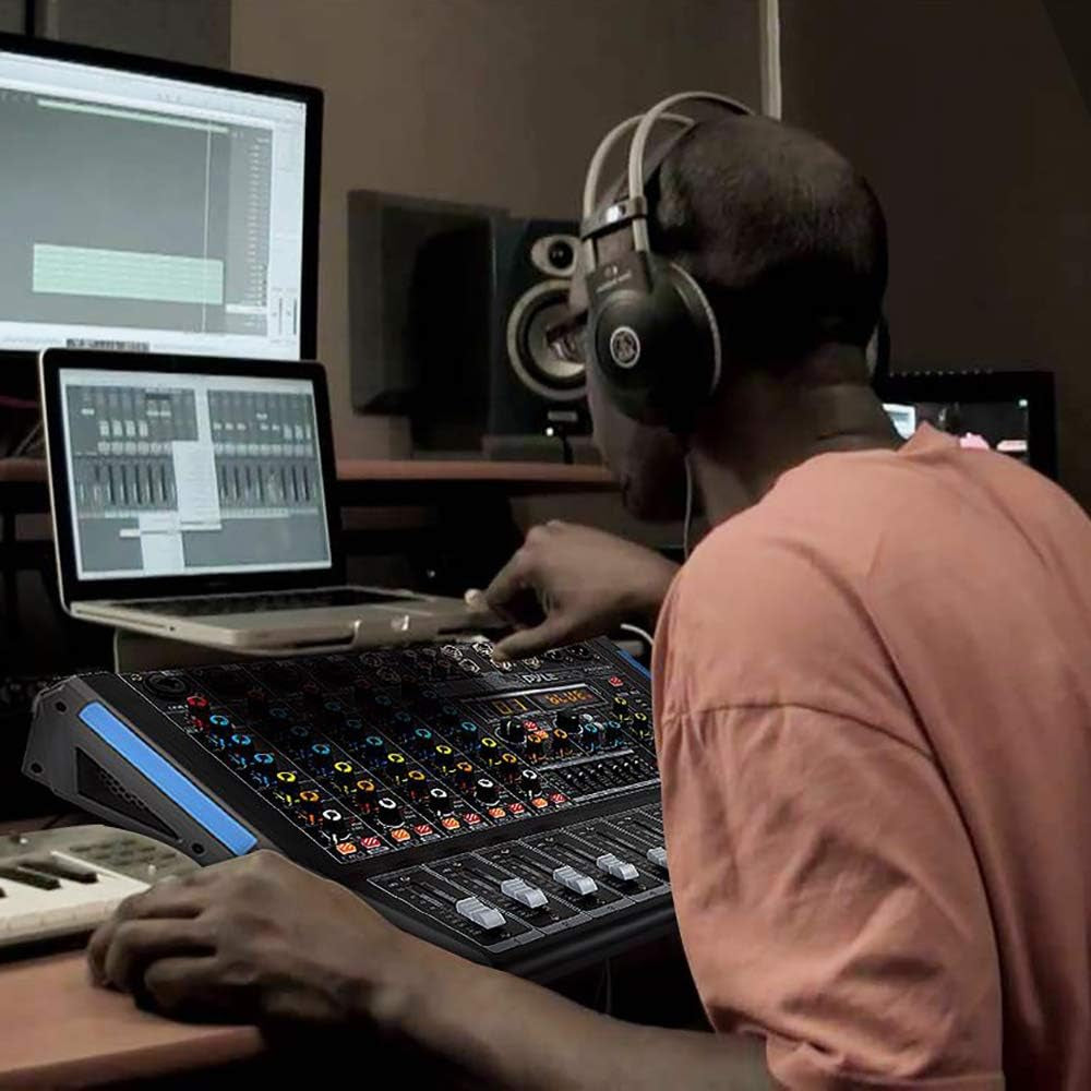 4-Channel Bluetooth Studio Audio Mixer-Dj Sound Controller Interface with USB Drive for PC Recording Input, XLR Microphone Jack,48V Power,Input/Output for Professional and Beginners - PMXU46BT
