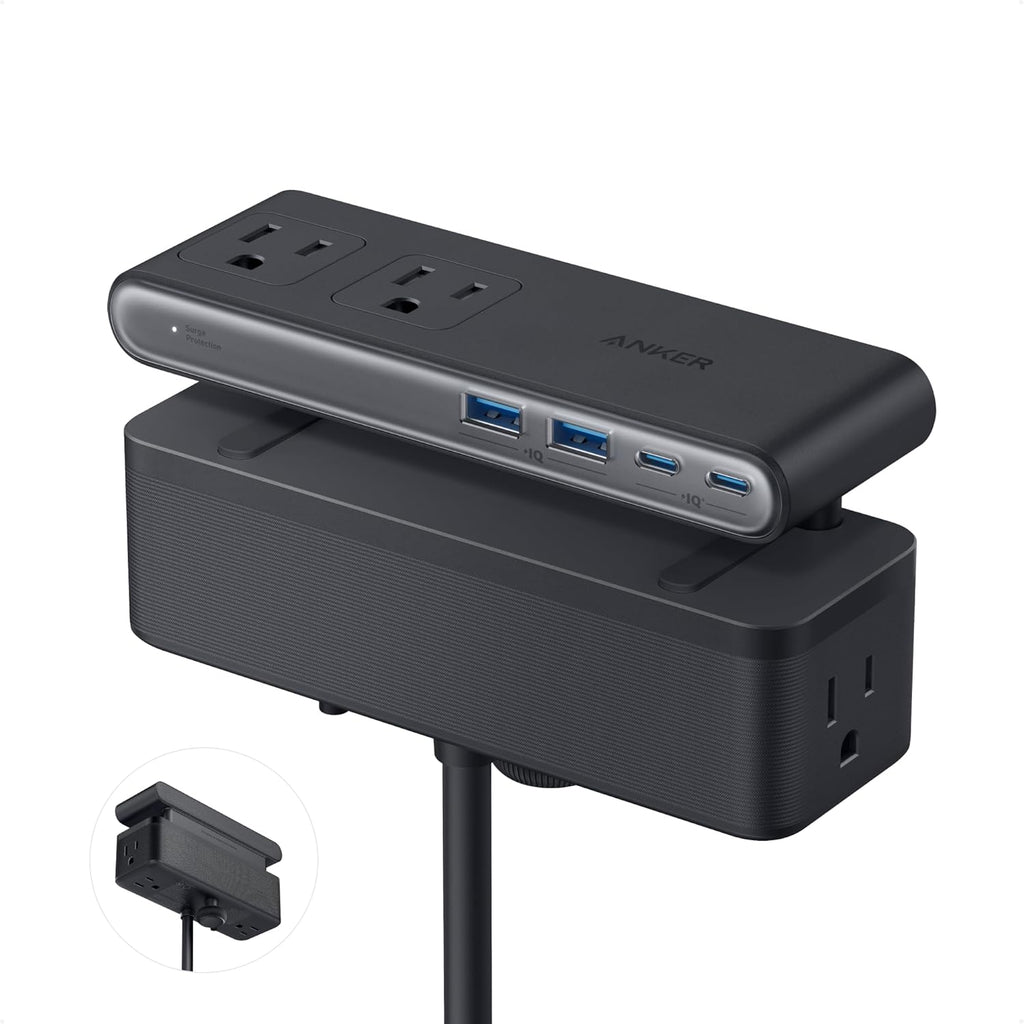 Anker Nano Power Strip, Desk Clamp, 70W Max, 1500J Surge Protector, 2 USB C | 6AC, Extension Cord, Outlet Extender Desk Organizer Gaming Accessories Home Office Essentials, Fit 0.6~1.8'' Tabletop Edge