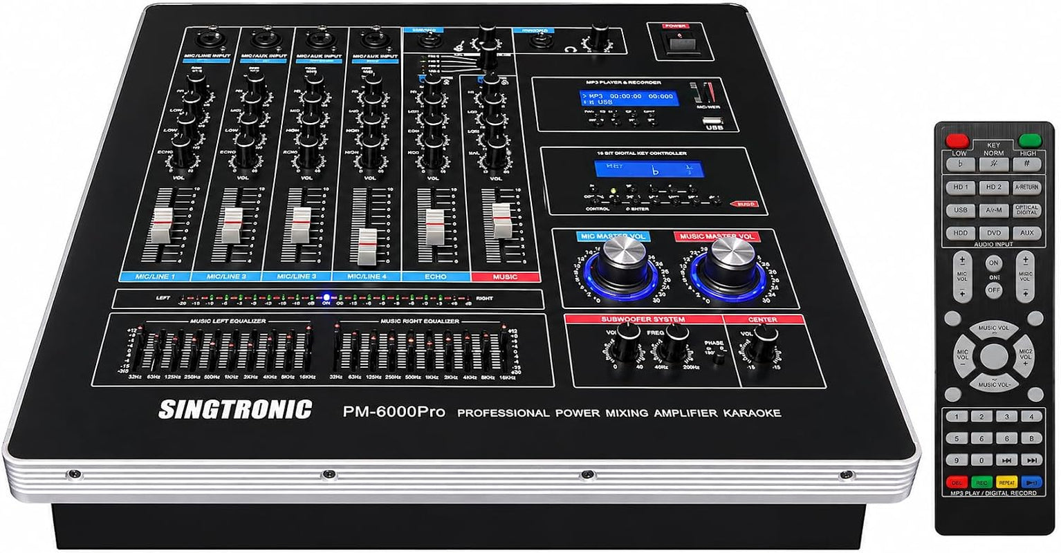 Pm-6000Pro Professional KJ/DJ 6000W Digital Console Mixing Board Karaoke Ampliffier Built in Hdmi-Arc, Optical, Bluetooth, Aux, Recording with Anti-Feedbacks