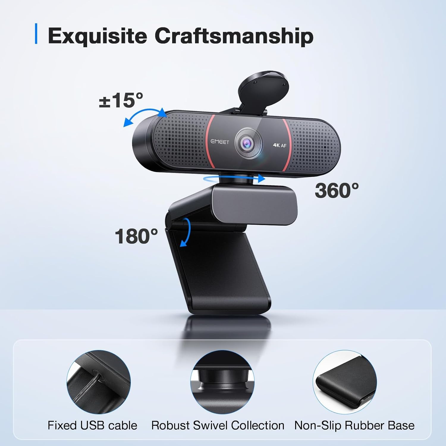C960 4K Webcam for PC, PDAF Auto Focus, Dual Omni Mics, 73° FOV | Auto Light Correction, USB-A, Plug&amp;Play, Web Cam 4K with Privacy Cover, Webcam 4K Works for Zoom/Teams/Google Meet, Laptop/Pc