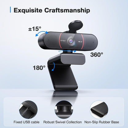 C960 4K Webcam for PC, PDAF Auto Focus, Dual Omni Mics, 73° FOV | Auto Light Correction, USB-A, Plug&amp;Play, Web Cam 4K with Privacy Cover, Webcam 4K Works for Zoom/Teams/Google Meet, Laptop/Pc
