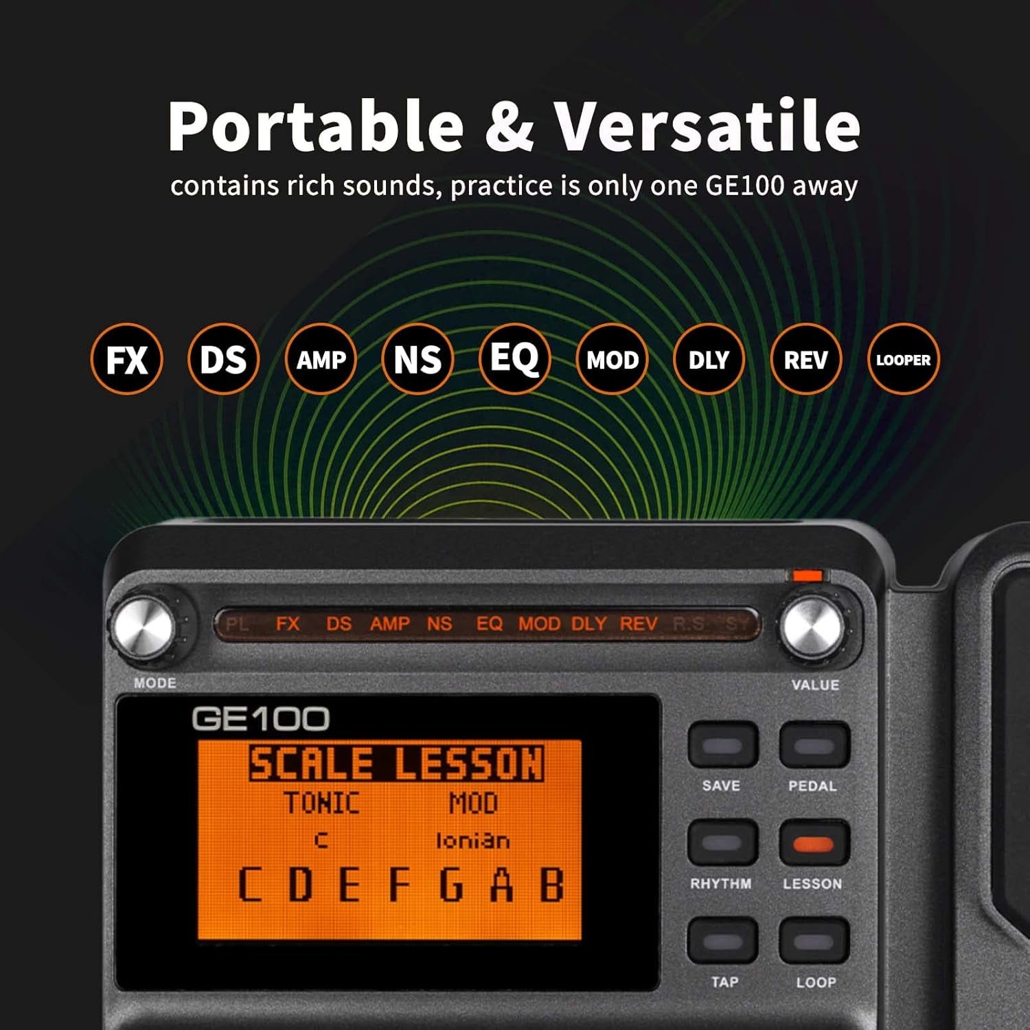 GE100 Multi-Effects Guitar Pedal 80 Presets, 66 Effects | 180 Second Loop,40 Drum Rythm, Distortion, Expression Volume Wah Pedal, Tap Tempo, Headphone Out, LED Screen, Tuner