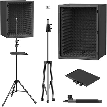 Microphone Isolation Shield, Professional Mic Shield for Studio with Tripod Stand, Adjustable Height Max 53.1 Inch, Sound Proof Box for Singing, Recording Studio Equipment