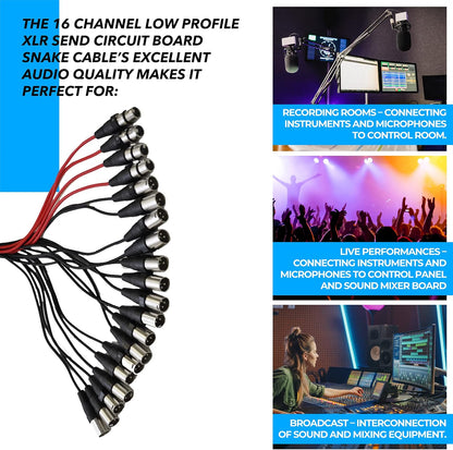 Speakers 16 Channel Low Profile XLR Send Circuit Board Snake Cable, XLR Splitter Cable, 100 Feet