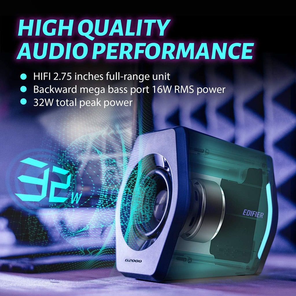 G2000 32W PC Gaming Computer Speakers for Laptop Mac Desktop Computer Woofer Speakers Bluetooth USB 3.5Mm AUX Inputs RGB Lights Multimedia Speakers Black