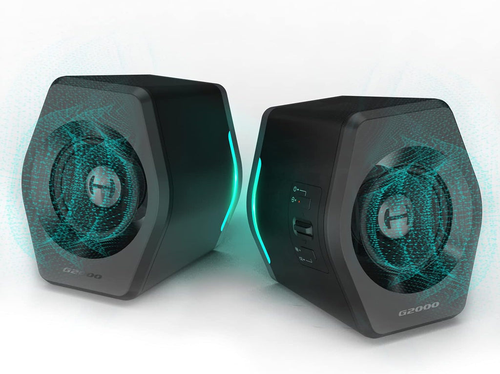 G2000 32W PC Gaming Computer Speakers for Laptop Mac Desktop Computer Woofer Speakers Bluetooth USB 3.5Mm AUX Inputs RGB Lights Multimedia Speakers Black