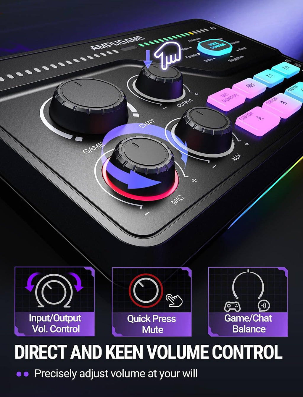 SC8 Gaming Audio Mixer for Live Streaming with 7.1Ch Surround Sound | for Pc,Rgb,Headphone Preamp,Mute Button,Volume Control,Optical Input,48V Phantom Power,3 EQ Modes,Game Chat Volume Balacnce
