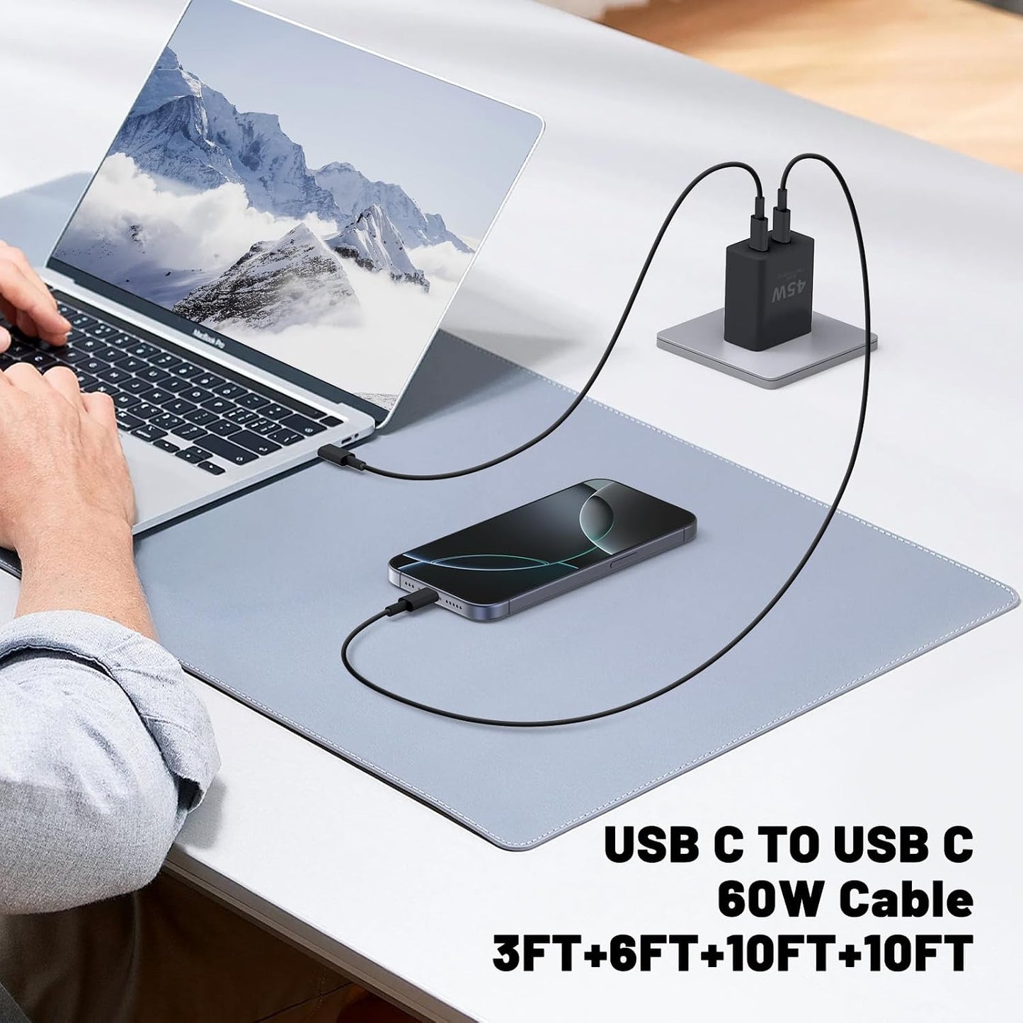 Super Fast Samsung Charger Type C,45W Dual Port USB C Fast Charger | Extra Long 60W 3/6/10/10FT USB C Cable - [2-Pack]Pd Quick Charging 3.0 for Samsung Galaxy S26 S25 Ultra/S24+/S23 Iphone 17 16