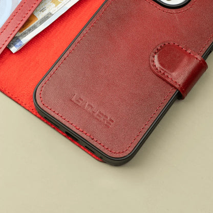 iPhone 16 Series Red Leather Wallet Case - New York